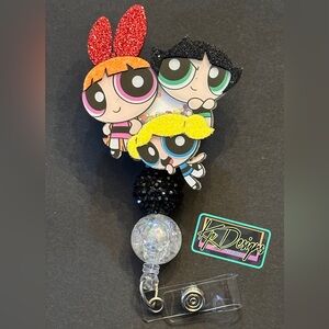 Power puff Girls badge reel design with beads